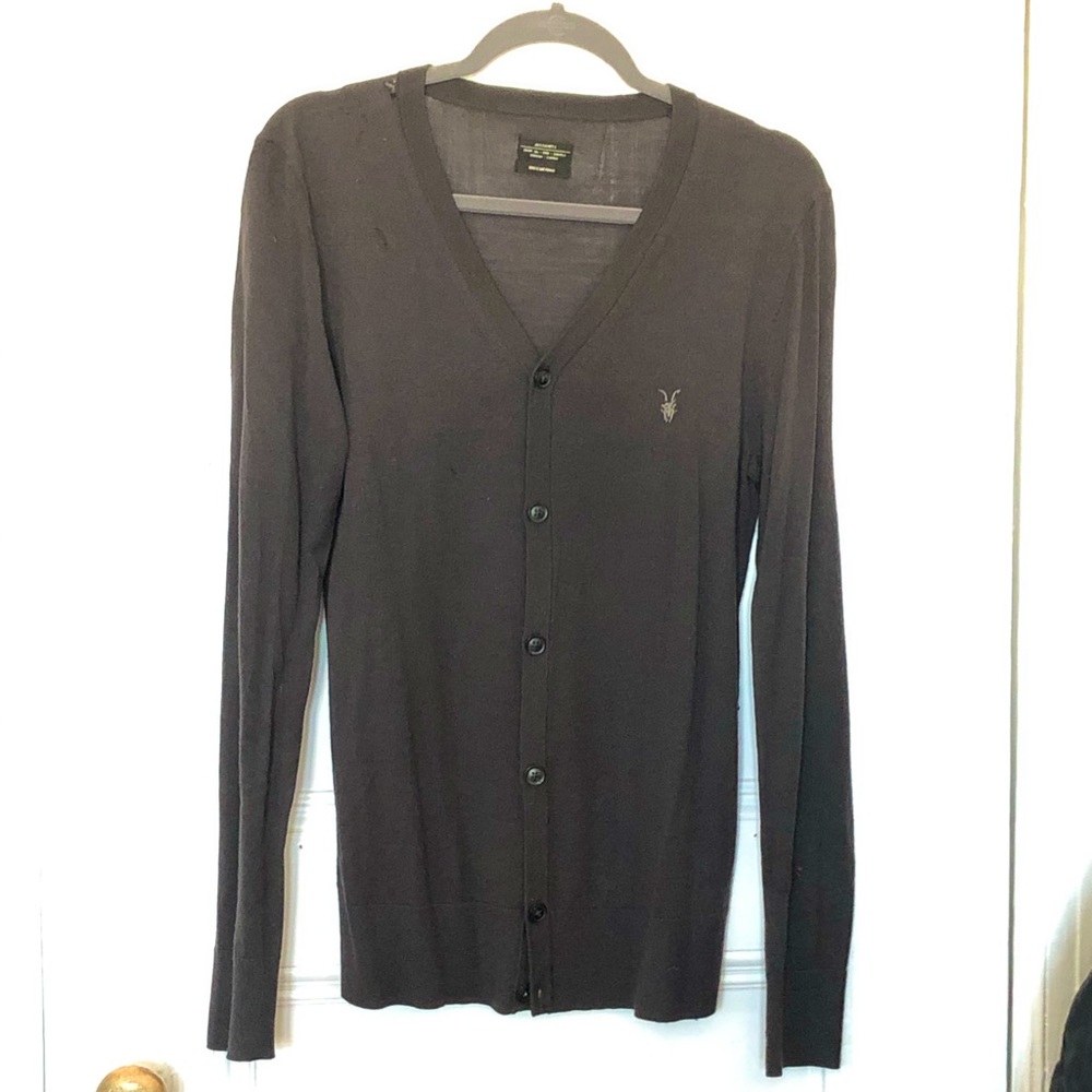 AllSaints Merino Cardigan - Purple/Grey (Small)